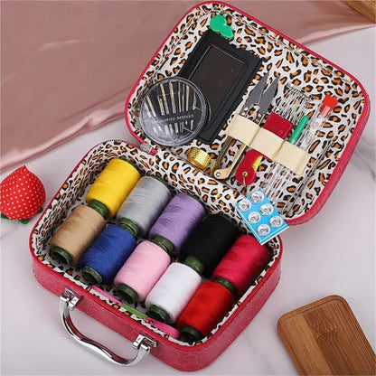 Portable Sewing Kit in Faux Leather Case