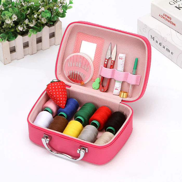 Portable Sewing Kit in Faux Leather Case